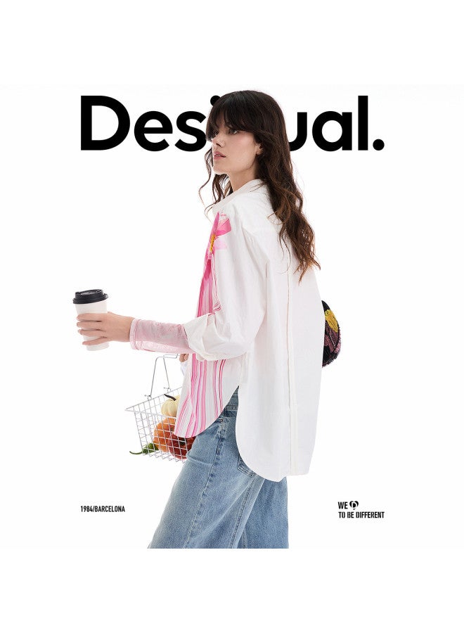 DESIGUAL 25 مجموعة جديدة لخريف/شتاء قميص نسائي أبيض مزخرف برسومات زهرية يدوية الصنع - Image 5
