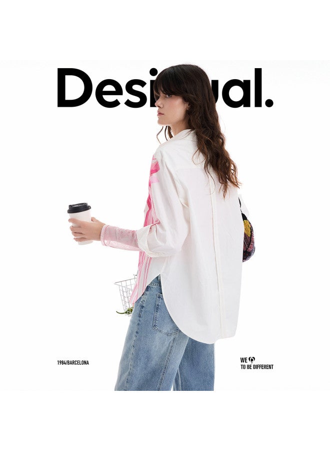DESIGUAL 25 مجموعة جديدة لخريف/شتاء قميص نسائي أبيض مزخرف برسومات زهرية يدوية الصنع - Image 4
