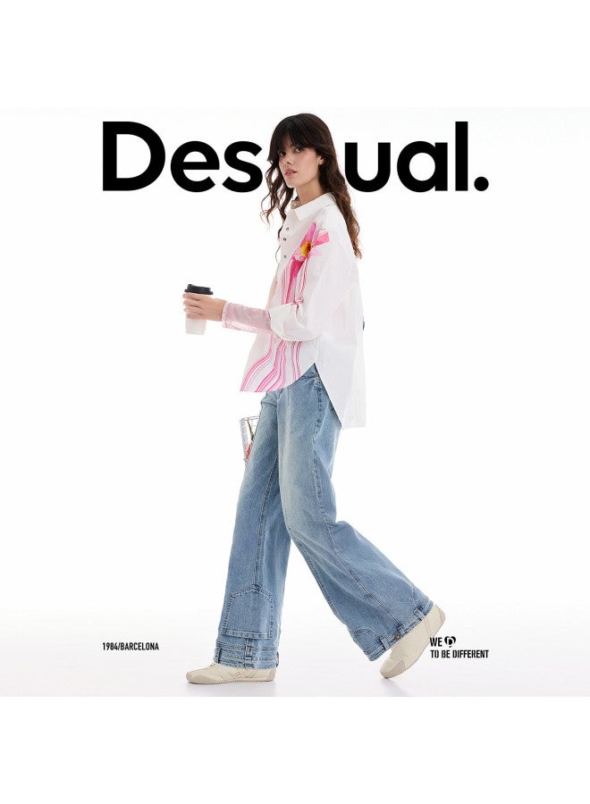 DESIGUAL 25 مجموعة جديدة لخريف/شتاء قميص نسائي أبيض مزخرف برسومات زهرية يدوية الصنع - Image 3