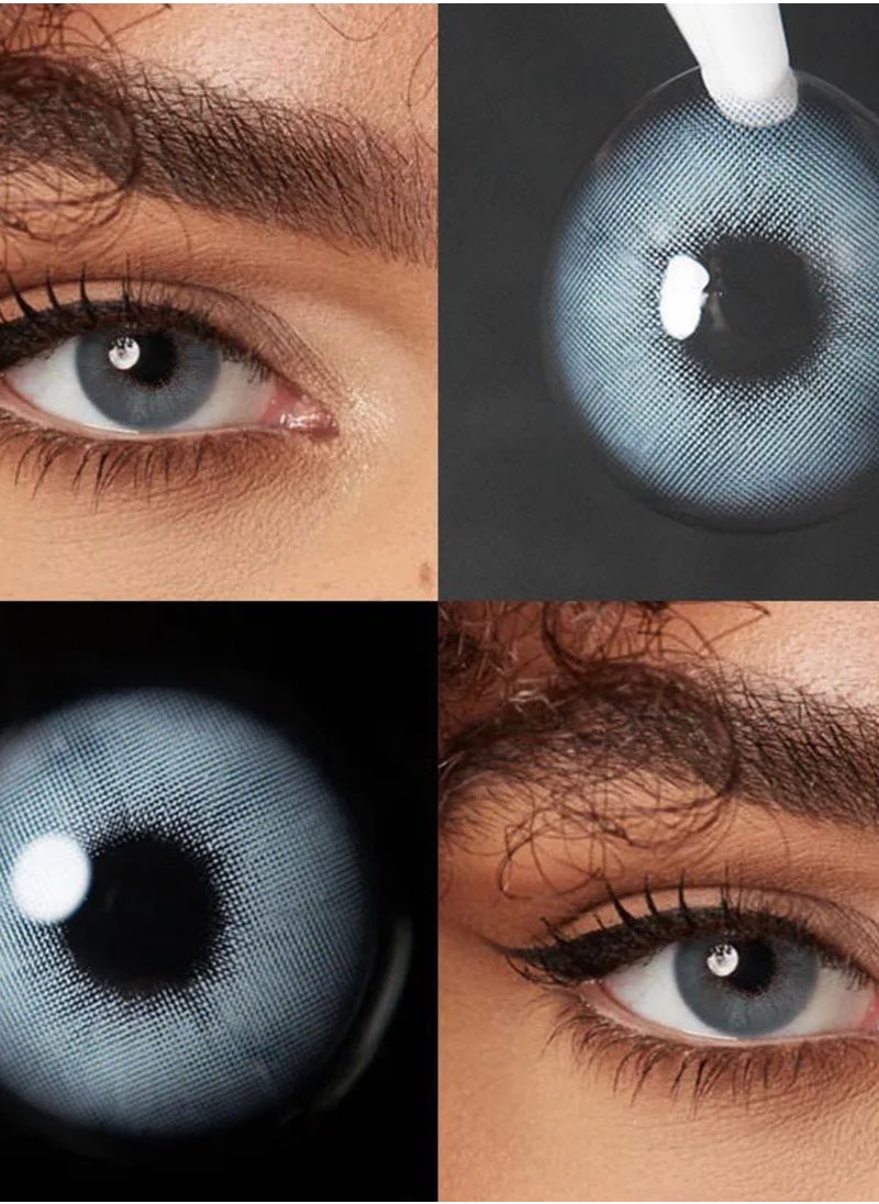 Unibling - Rome Time Blue Yearly Colored Contact Lenses, Unisex Cosmetic Contact Lenses, Enlargement Collection, Light Blue, With Case - Image 1