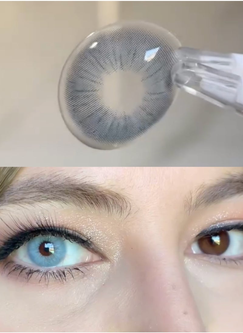Unibling - Rome Time Blue Yearly Colored Contact Lenses, Unisex Cosmetic Contact Lenses, Enlargement Collection, Light Blue, With Case - Image 1