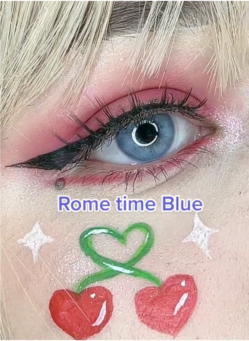 Unibling - Rome Time Blue Yearly Colored Contact Lenses, Unisex Cosmetic Contact Lenses, Enlargement Collection, Light Blue, With Case - Image 1