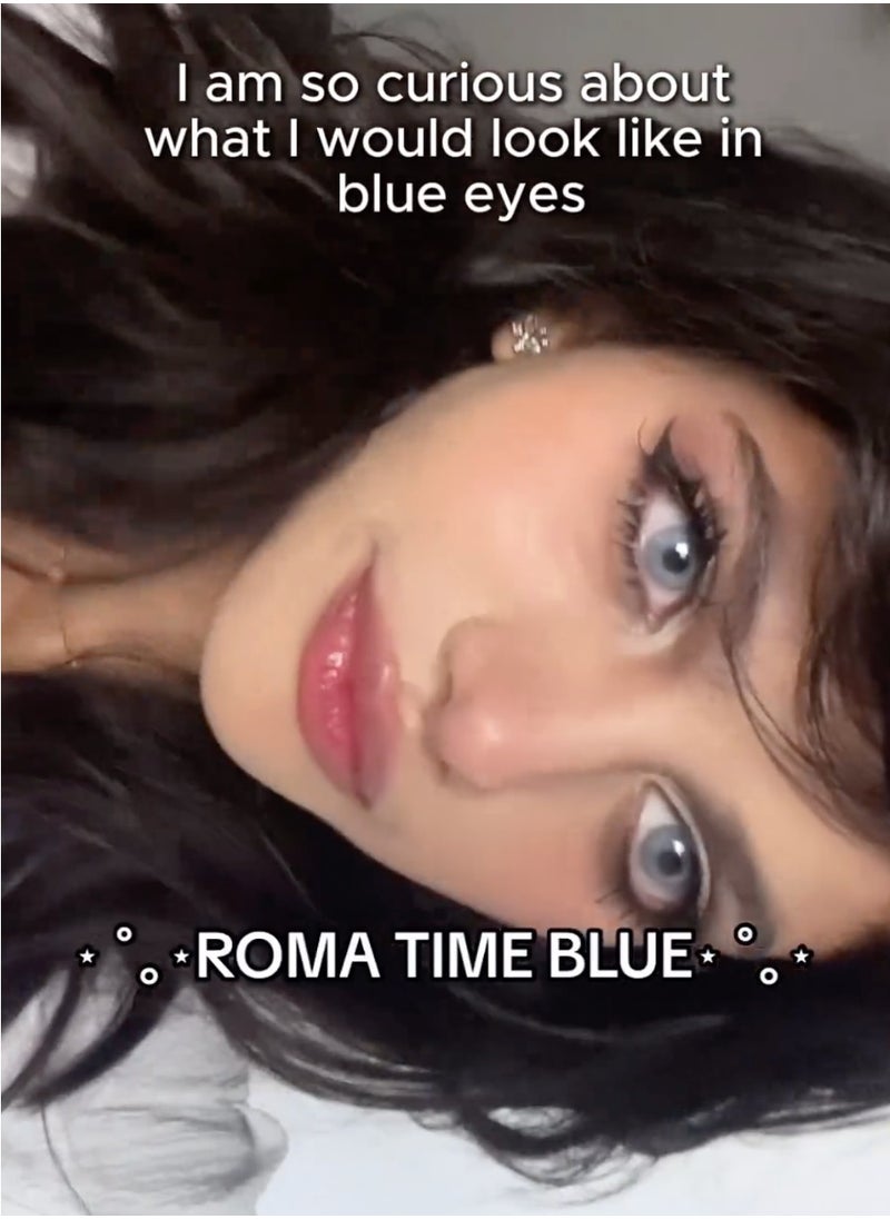 Unibling - Rome Time Blue Yearly Colored Contact Lenses, Unisex Cosmetic Contact Lenses, Enlargement Collection, Light Blue, With Case - Image 1