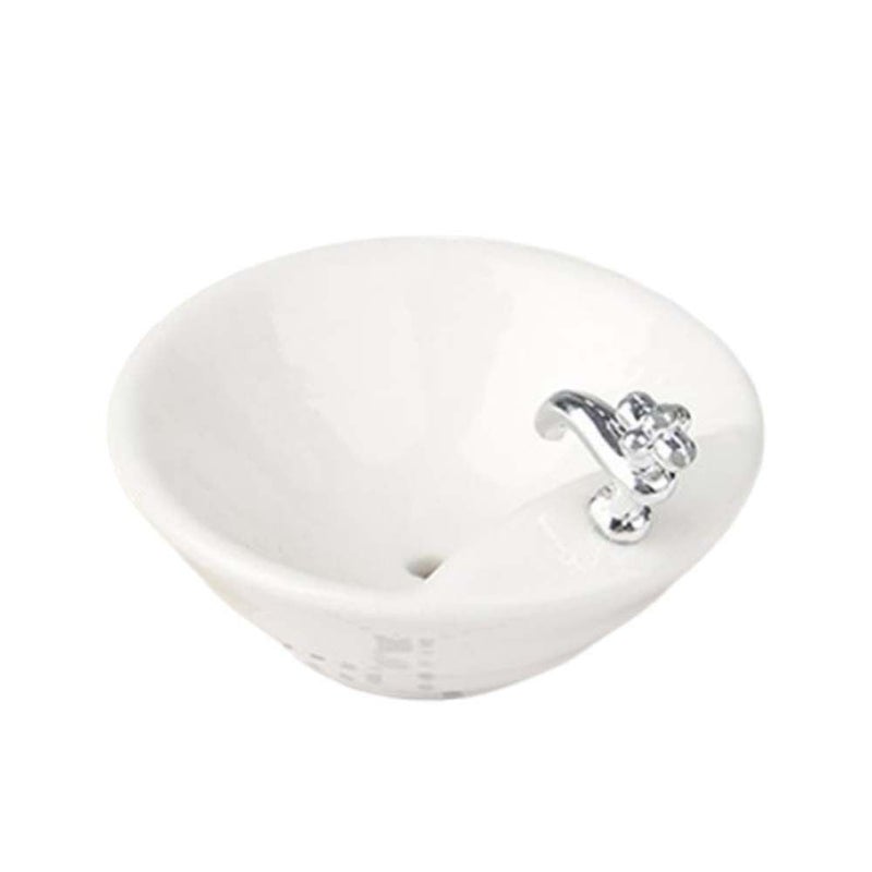 Kopida Dollhouse Bathroom Sink 1:12 Miniature Resin Ceramic Round Wash Basin Bathroom Sink Model for Dollhouse Supplies White - Image 3