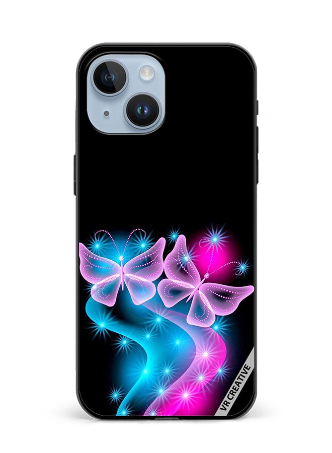 VR CREATIVE Protective Case Cover For Apple iPhone 15 Butterfly Pink Black Background Design Multicolour - Image 1
