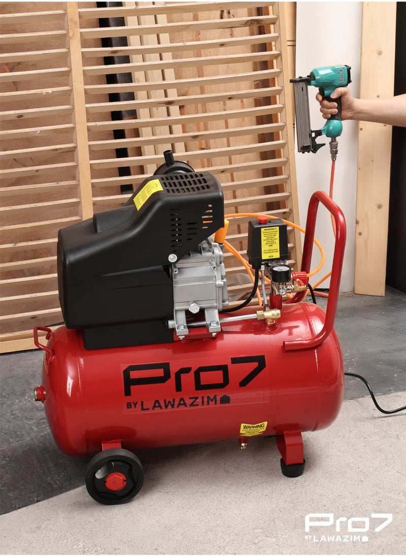 Pro7 Air Compressor -25L- BS Plug Industrial Electric Reciprocating (Piston) Compressed Air System Tank with High Air Flow and Low noise - for Workshops Automotive Inflation Garage and DIY Projects