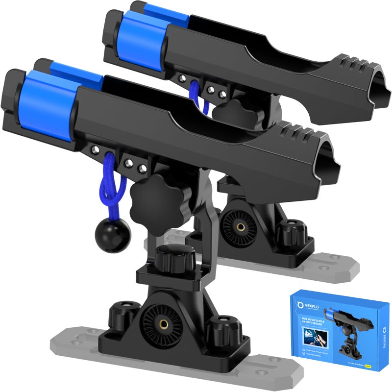 VEXPLO Track Mount Fishing Rod Holders for Kayak Boat Track Rod Holder with Bungee Cord Safety System Solid Dual T Bolt TopSide Track Deck Mount for Kayak Boats Canoe 2 Pcs - Image 2