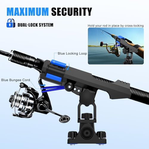 VEXPLO Track Mount Fishing Rod Holders for Kayak Boat Track Rod Holder with Bungee Cord Safety System Solid Dual T Bolt TopSide Track Deck Mount for Kayak Boats Canoe 2 Pcs - Image 3