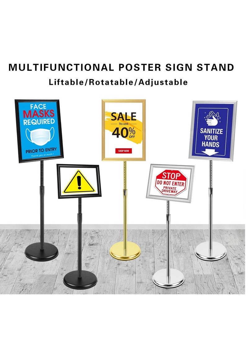 Adjustable A3 Aluminum Snap Frame Sign Stand with Safety Corners  Stable Round Base for Floor Display (Gold) - Image 2