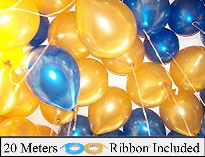 AMFIN® 10 Inch (Pack of 50) Light Blue & Golden Metallic Balloons with Ribbon for Weddings, Engagement, Baby Shower, 1st Birthday, Anniversary Party, Theme Party Decorations/Home Decoration Balloon - Image 1