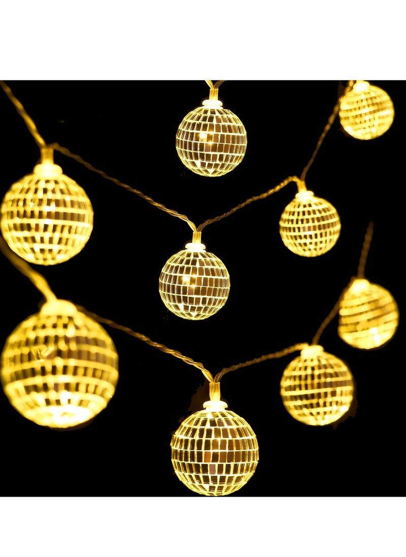 Excefore - Led Disco Ball String Lights, 20 Pcs Mirror Led Party Light Glass Ball Light Decorative Light String with Remote Control for Indoor Outdoor Patio Party Yard Garden Kids Bedroom Living Dorm (Yellow) - Image 1