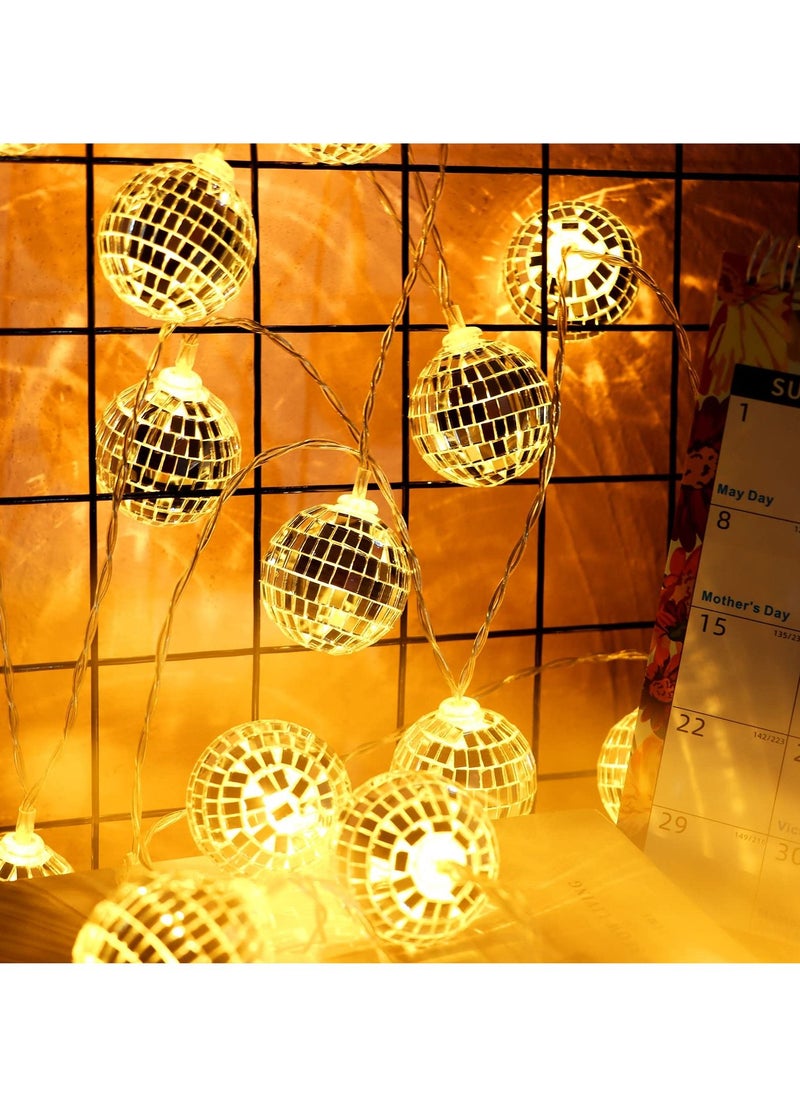 Excefore - Led Disco Ball String Lights, 20 Pcs Mirror Led Party Light Glass Ball Light Decorative Light String with Remote Control for Indoor Outdoor Patio Party Yard Garden Kids Bedroom Living Dorm (Yellow) - Image 1