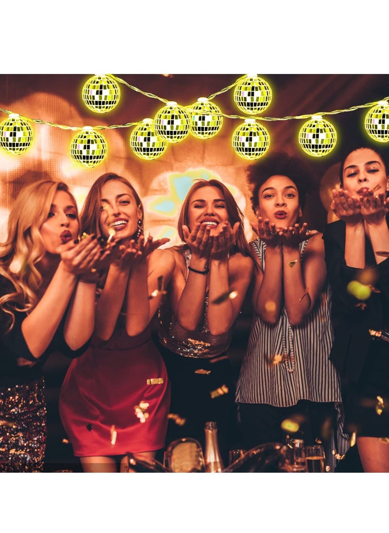 Excefore - Led Disco Ball String Lights, 20 Pcs Mirror Led Party Light Glass Ball Light Decorative Light String with Remote Control for Indoor Outdoor Patio Party Yard Garden Kids Bedroom Living Dorm (Yellow) - Image 1