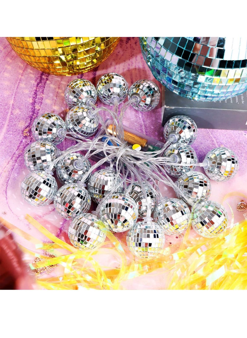 Excefore - Led Disco Ball String Lights, 20 Pcs Mirror Led Party Light Glass Ball Light Decorative Light String with Remote Control for Indoor Outdoor Patio Party Yard Garden Kids Bedroom Living Dorm (Yellow) - Image 1