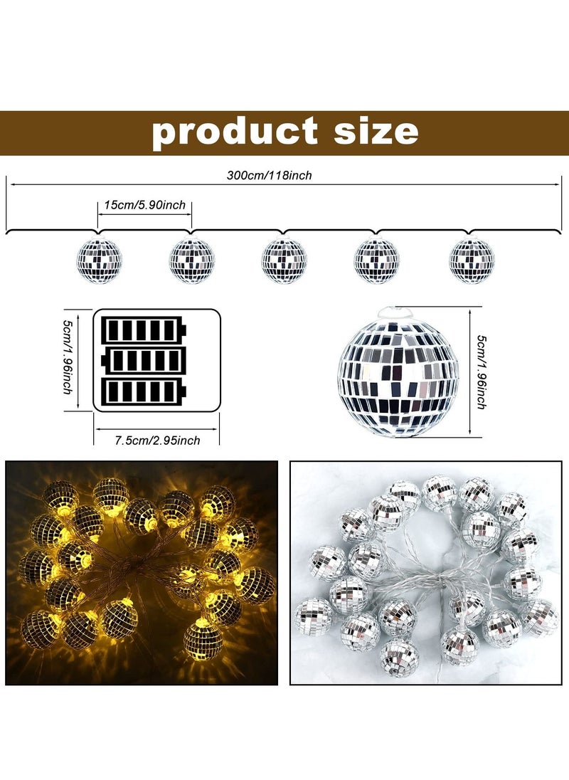Excefore - Led Disco Ball String Lights, 20 Pcs Mirror Led Party Light Glass Ball Light Decorative Light String with Remote Control for Indoor Outdoor Patio Party Yard Garden Kids Bedroom Living Dorm (Yellow) - Image 1