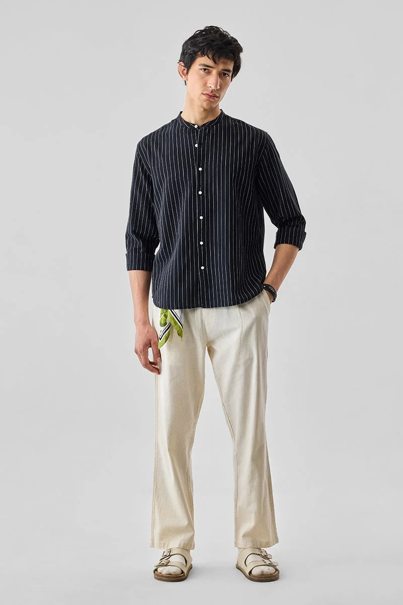 SNITCH Linen Blend Regular Fit Mandarin Shirt