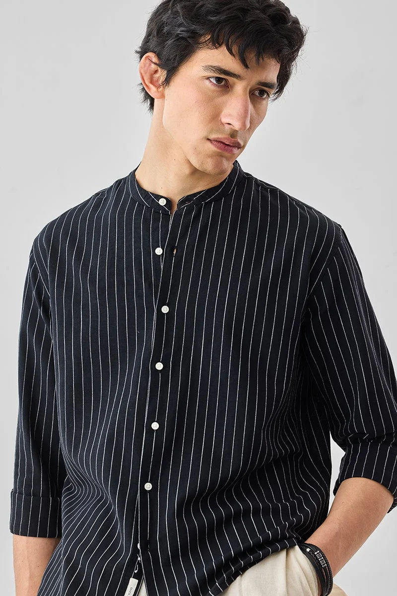 SNITCH Linen Blend Regular Fit Mandarin Shirt