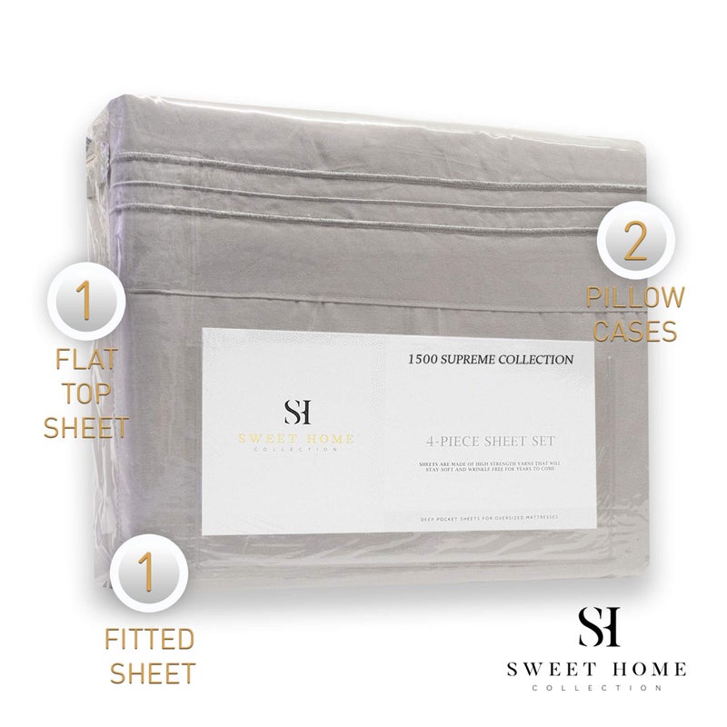 Sweet Home Collectio 1500 Supreme Collection Extra Soft RV Short Queen Sheets Set  Silver - Luxury Bed Sheets Set with Deep Pocket Wrinkle Free Hypoallergenic Bedding  Over 40 Colors  RV Short Queen Size  Silver  - Image 5
