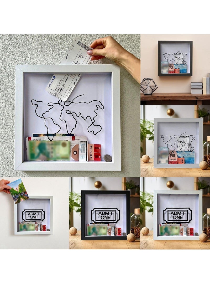 Generic Adventure Archive Box Travel Shadow Box Personal Travel Adventure Archive Souvenir Storage Box Couple Travel Adventure Photo Record Wall Decoration for Any Size Tickets Display Case 29x29cm White  - Image 3