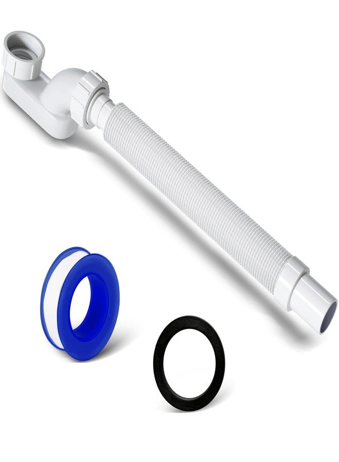 VIVIDA Bathtub Shower Drain Pipe, 1-1/2" Low Profile P Trap Bathtub Fittings, Flexible Flat P Trap Freestanding Tub Drain for Bath and RV, Sealing Tape Included, White, 1 PACK - Image 1