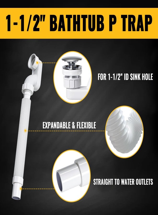 VIVIDA Bathtub Shower Drain Pipe, 1-1/2" Low Profile P Trap Bathtub Fittings, Flexible Flat P Trap Freestanding Tub Drain for Bath and RV, Sealing Tape Included, White, 1 PACK - Image 5