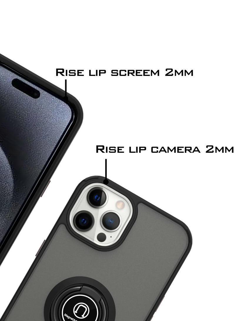 Wtech Apple iPhone 15 Pro Max 2023 Finger Grip Magnetic Hold Kickstand Ring Finger With Built-In Iron Case Cover (MCRHSN) - Black - Image 4