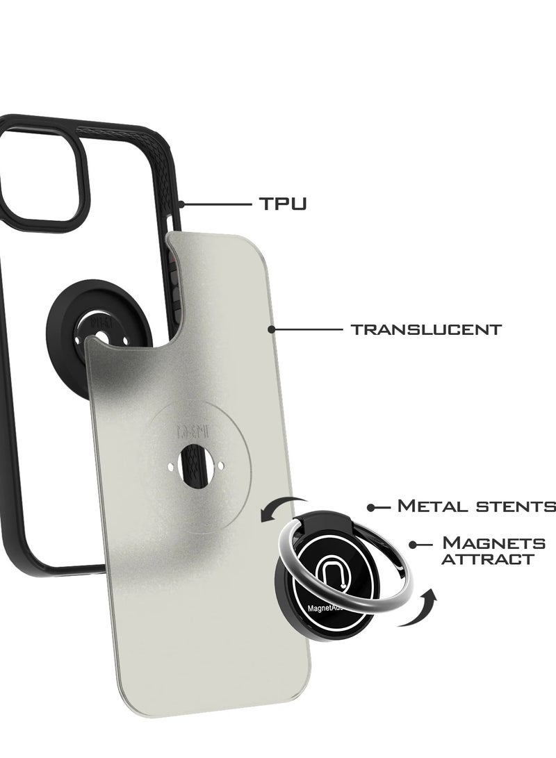 Wtech Apple iPhone 15 Pro Max 2023 Finger Grip Magnetic Hold Kickstand Ring Finger With Built-In Iron Case Cover (MCRHSN) - Black - Image 5