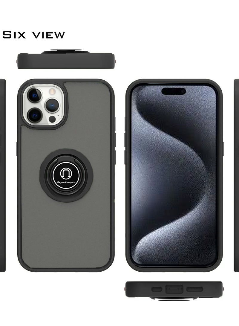 Wtech Apple iPhone 15 Pro Max 2023 Finger Grip Magnetic Hold Kickstand Ring Finger With Built-In Iron Case Cover (MCRHSN) - Black - Image 3