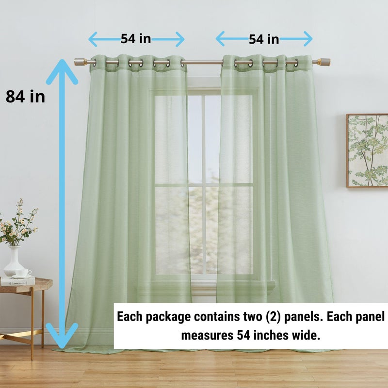 HLC.ME 2 Piece Semi-Sheer Voile Window Curtain Grommet Panels for Bedroom & Living Room - (54" W x 84" L, Sage Green) - Image 2