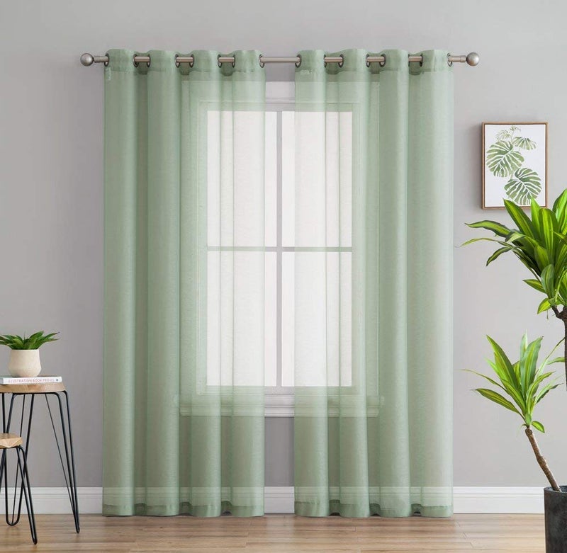 HLC.ME 2 Piece Semi-Sheer Voile Window Curtain Grommet Panels for Bedroom & Living Room - (54" W x 84" L, Sage Green) - Image 4