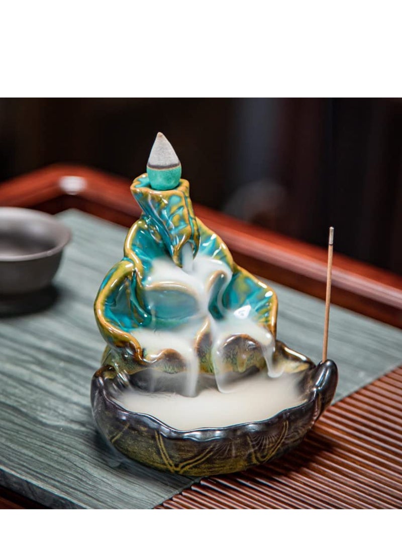Excefore Incense Burner, Waterfall Incense Burner, Ceramic Backflow Lotus Incense Holder, Home Decor Aromatherapy Ornament for Desk, Unique Gifts for Women Men  - Image 2