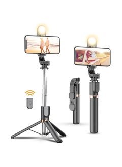 Extendable Selfie Stick Tripod with LED Fill Light, All in One Phone Tripod Integrated with Wireless Remote, Compatible with iPhone Android Devices for Selfie/Video Recording/Photo