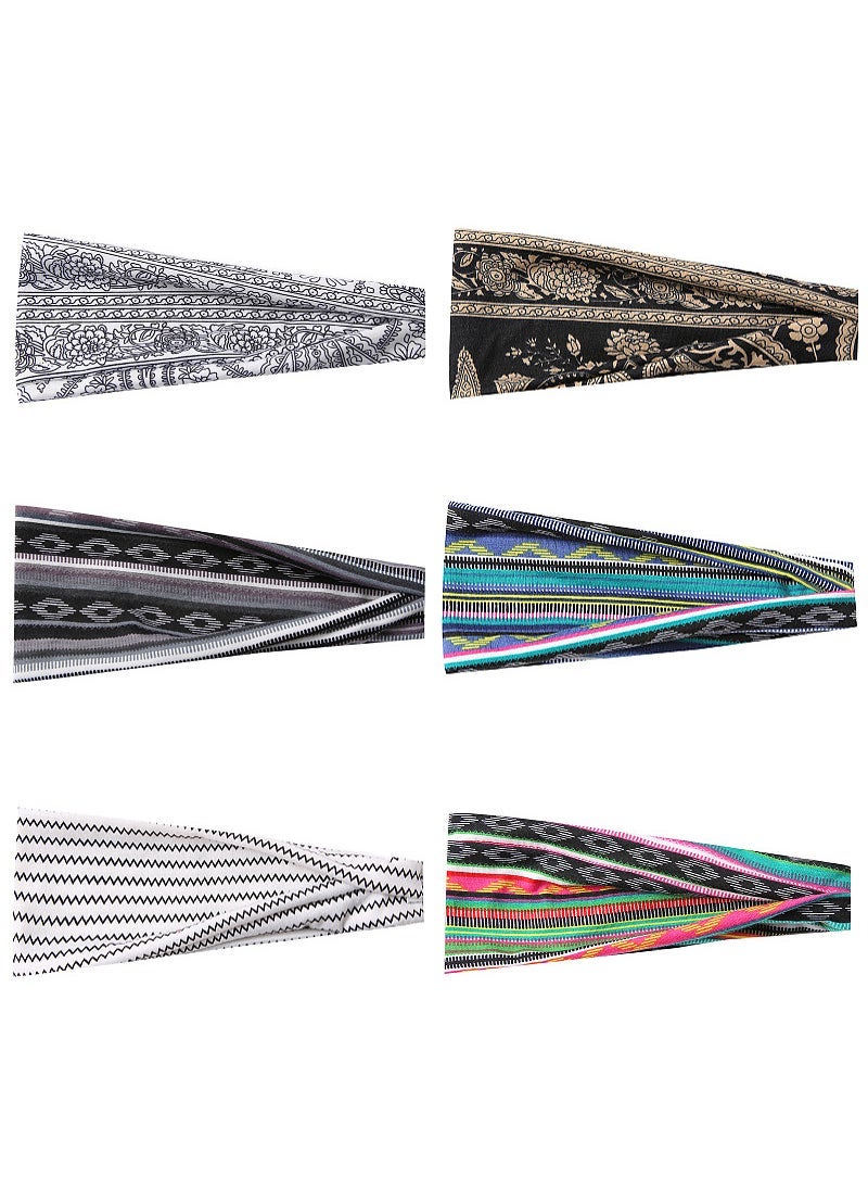 Generic Bohemian Style 6-Pack Sweatband Elastic Sports Headbands for Women solid color suit 
