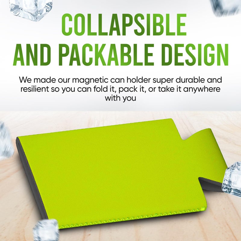 QualityPerfection Magnetic Can Cooler Sleeve  3 Magnets Neoprene Beer 12 oz Regular size 4mm Thickness Insulated  Collapsible For DIY Customizable  Favors  Parties  Events Set of 2 (Neon Green) - Image 4