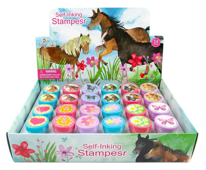 TINYMILLS 24 Pcs Horse and Pony Stampers for Kids Western Birthday Party Favors Goody Bag Treat Bag Fillers Classroom Rewards Carnival Prizes - Image 1