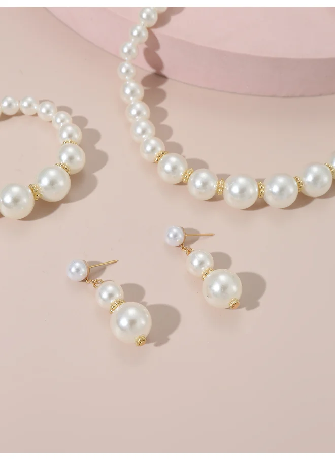 تايك تو Take Two Set of 3 - Faux Pearl Necklace, Bracelet and Earrings