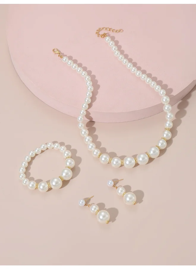 تايك تو Take Two Set of 3 - Faux Pearl Necklace, Bracelet and Earrings