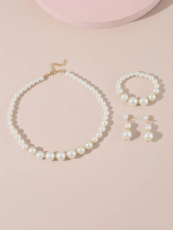 تايك تو Take Two Set of 3 - Faux Pearl Necklace, Bracelet and Earrings