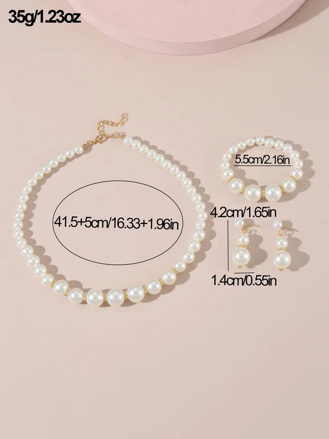 تايك تو Take Two Set of 3 - Faux Pearl Necklace, Bracelet and Earrings
