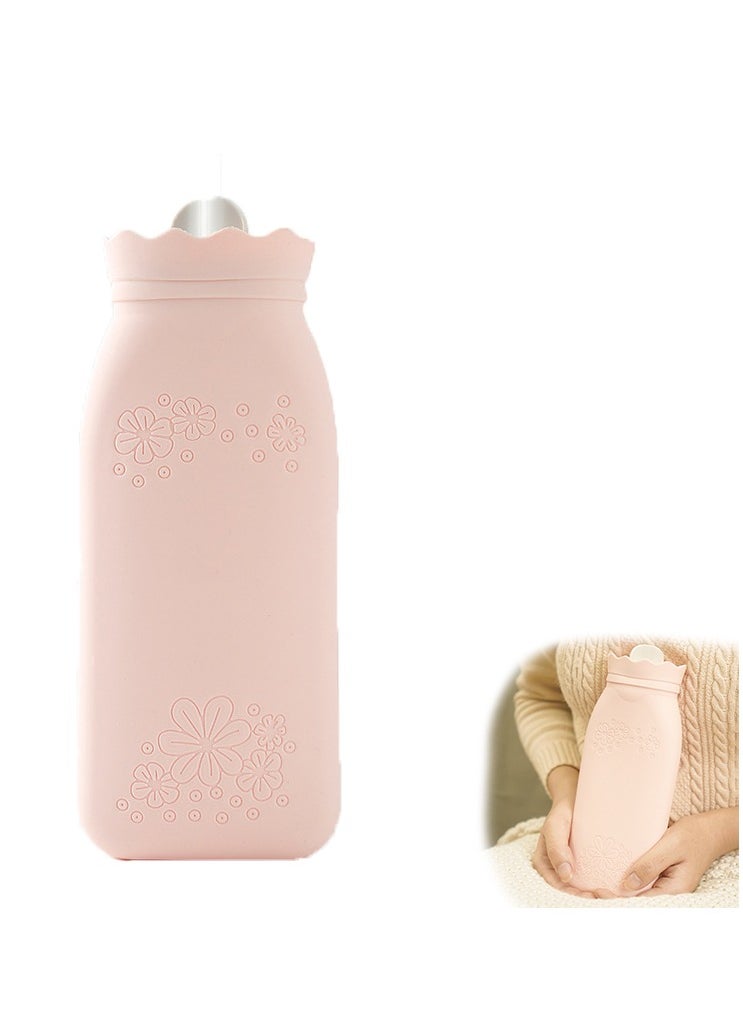 SYOSI Silicone Hot Water Bottle with Cover - 650ml Hot Water Bag for Hot & Cold Therapies, Microwaveable Leakproof Hot Water Bottle for Keeping Hand Feet Warm - Gift for Kids Adults Elderly in Winter(Pink)  - Image 1