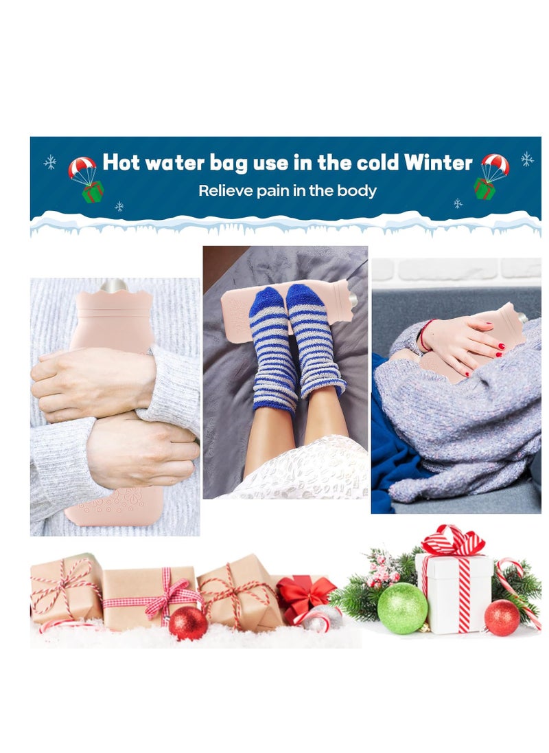 SYOSI Silicone Hot Water Bottle with Cover - 650ml Hot Water Bag for Hot & Cold Therapies, Microwaveable Leakproof Hot Water Bottle for Keeping Hand Feet Warm - Gift for Kids Adults Elderly in Winter(Pink)  - Image 3