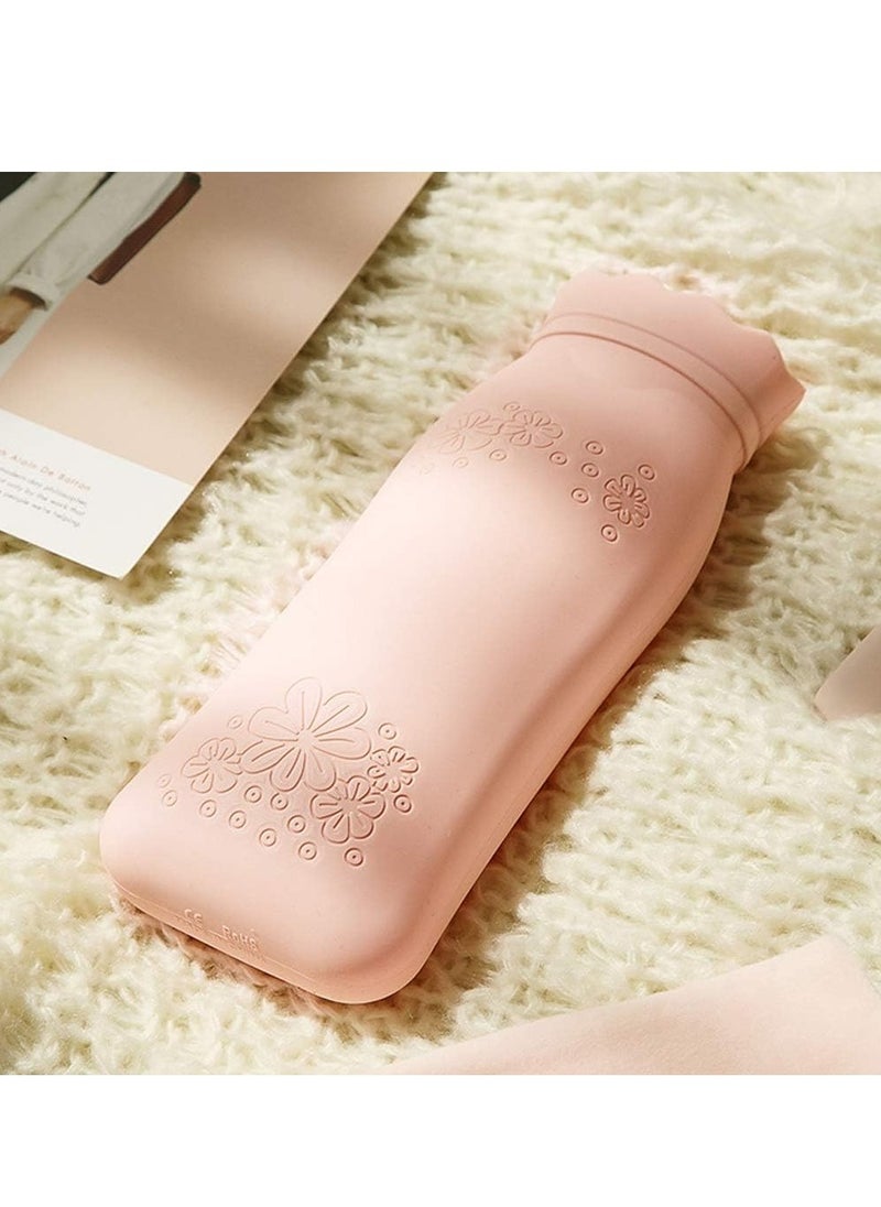 SYOSI Silicone Hot Water Bottle with Cover - 650ml Hot Water Bag for Hot & Cold Therapies, Microwaveable Leakproof Hot Water Bottle for Keeping Hand Feet Warm - Gift for Kids Adults Elderly in Winter(Pink)  - Image 5