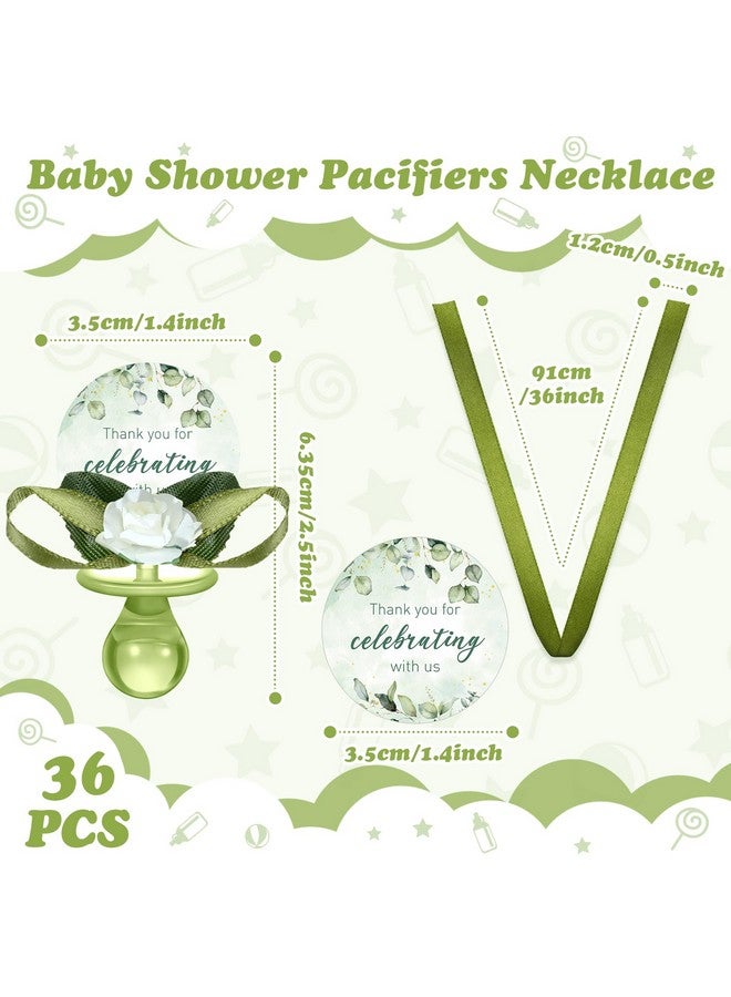 Coume 36 Pcs Sage Green Baby Shower Favors Acrylic Pacifier Necklace Thank You Gift Bulk with Cards for Guests Prizes Baby Shower Games Favors - Image 2