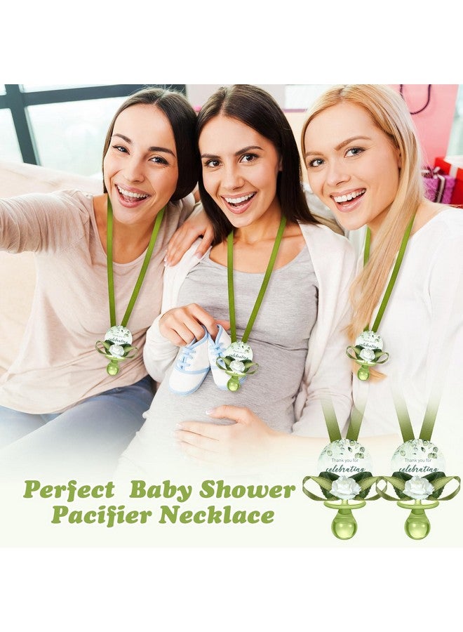 Coume 36 Pcs Sage Green Baby Shower Favors Acrylic Pacifier Necklace Thank You Gift Bulk with Cards for Guests Prizes Baby Shower Games Favors - Image 5