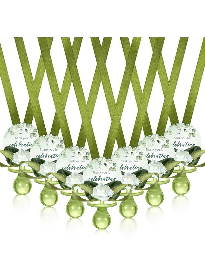 Coume 36 Pcs Sage Green Baby Shower Favors Acrylic Pacifier Necklace Thank You Gift Bulk with Cards for Guests Prizes Baby Shower Games Favors - Image 1