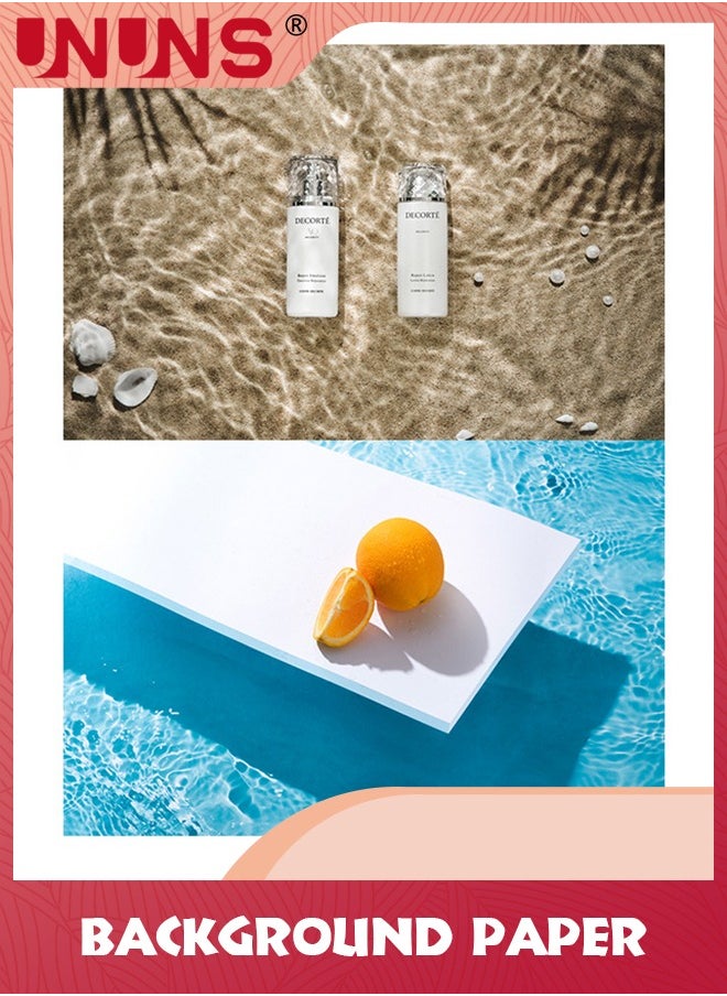 UNUNS 2Pcs Double Sided Photography Background,(87X57CM) 4 Patterns Blue Sea Water Ripple Waterproof Paper,Tabletop Backdrop for Food Jewelry Cosmetics Makeup Photo Shoot  - Image 5