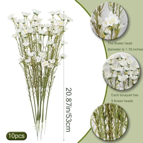 CITYES 10 Pcs Artificial Wildflowers with Stems Bulk Silk Spring Flowers 21 Inch Fake Forsythia Branches White Faux Wildflowers Floral Arrangements for Home Decor Indoor Outdoor Wedding Centerpieces - Image 2