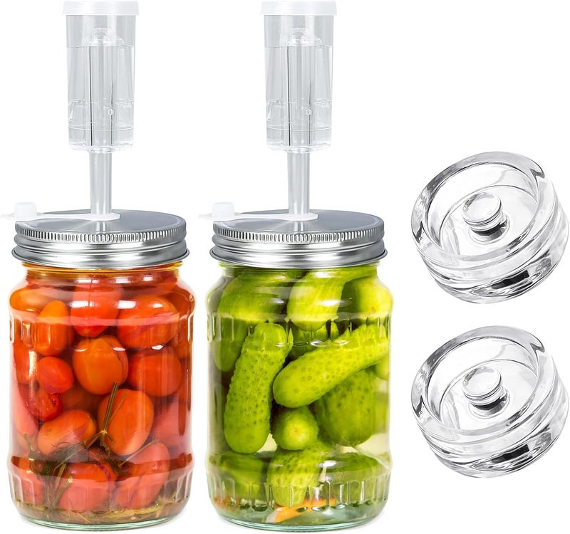 JOBVERT Fermentation Kit, 2 Upgraded Fermentation Lids and 2 Glass Fermentation Weights, for 86MM Wide Mouth Mason Jars for Making And Storing Sauerkraut (Jars Not Included) - Image 1