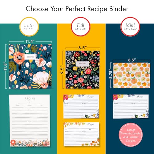 Jot  Mark Jot & Mark 8.5" x 9.5" 3 Ring Recipe Binder with 50 Matching 4x6 inch Recipe Cards, 25 Top & Bottom Binder Sleeve Sheet Protector, 5 Full-Page Undivided Sleeves, 6 Sturdy Divider Tabs, Kitchen Toolkit - Image 3