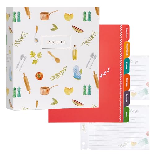 Jot  Mark Jot & Mark 8.5" x 9.5" 3 Ring Recipe Binder with 50 Matching 4x6 inch Recipe Cards, 25 Top & Bottom Binder Sleeve Sheet Protector, 5 Full-Page Undivided Sleeves, 6 Sturdy Divider Tabs, Kitchen Toolkit - Image 2